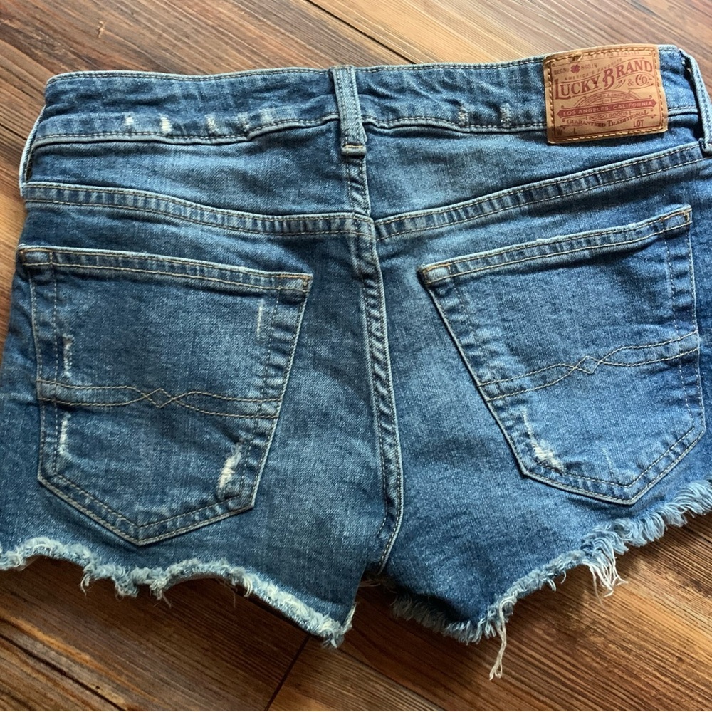 Lucky Brand The Cut Off Raw Hem Jean Shorts Sz O/25 Denim Distressed - Picture 7 of 10